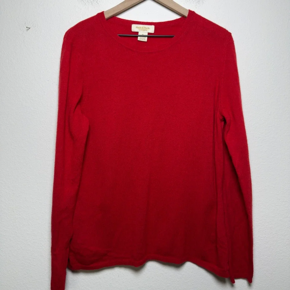 Peck & Peck Womens 100% Cashmere Sweater XL Red Crewneck 2-Ply Long Sleeve